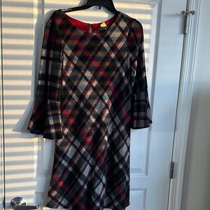 Size Medium Black, Grey and Red Plaid Midi Dress